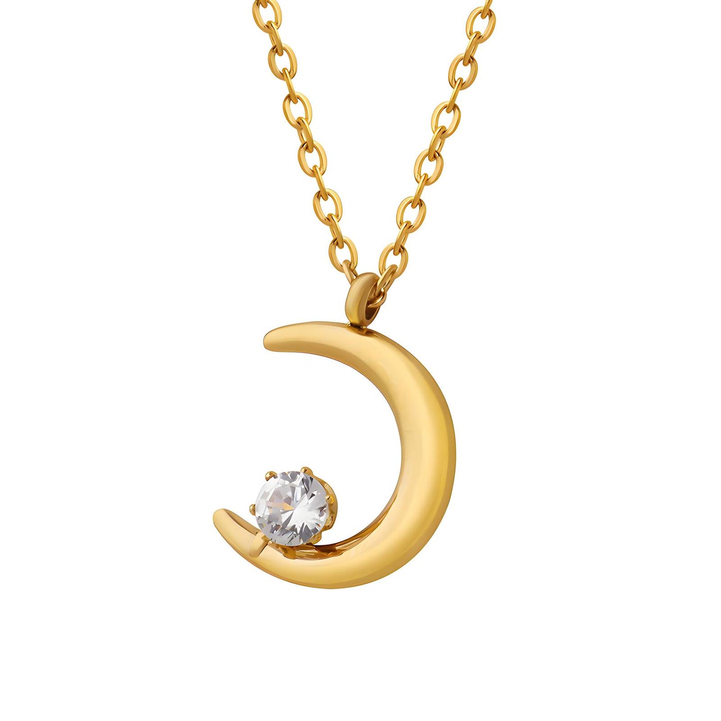 18K GOLD PLATED STAINLESS STEEL "CRESCENT" NECKLACE 87798-0