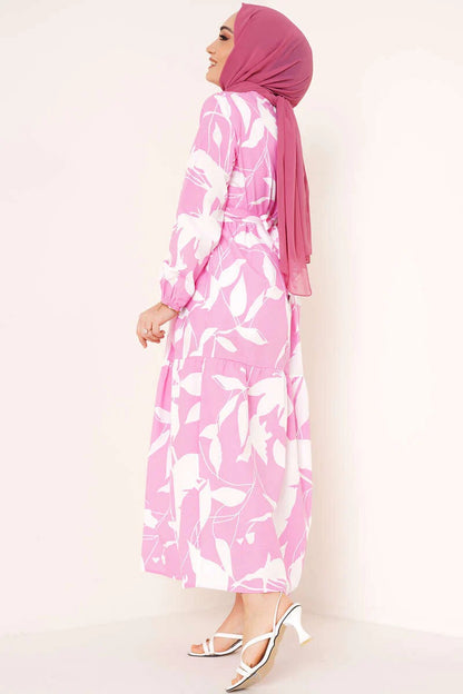 terricotton floral dress with belt pink
