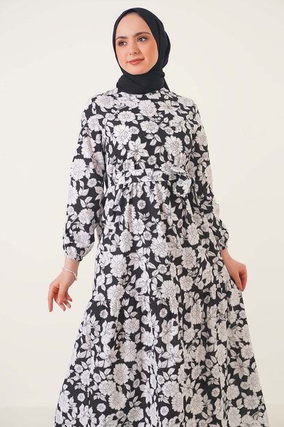 Tericotton floral black/white dress
