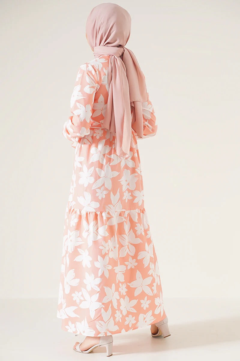 Tericotton floral peach dress