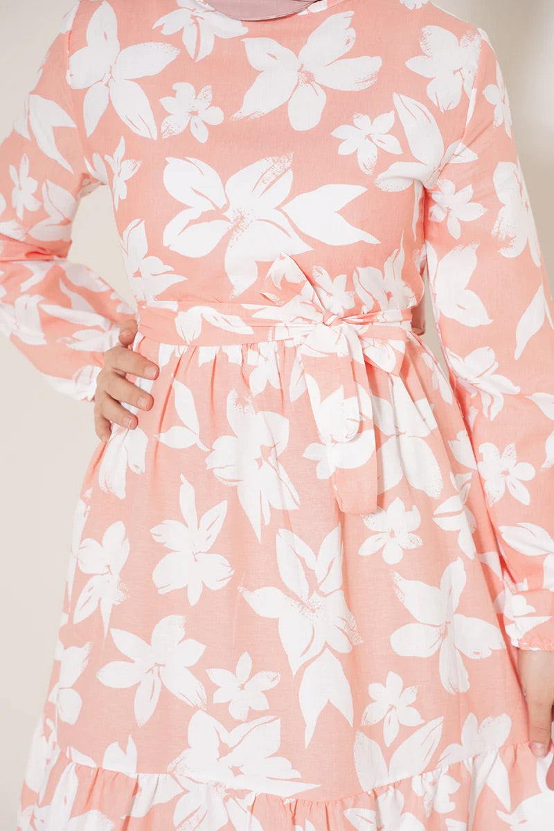 Tericotton floral peach dress