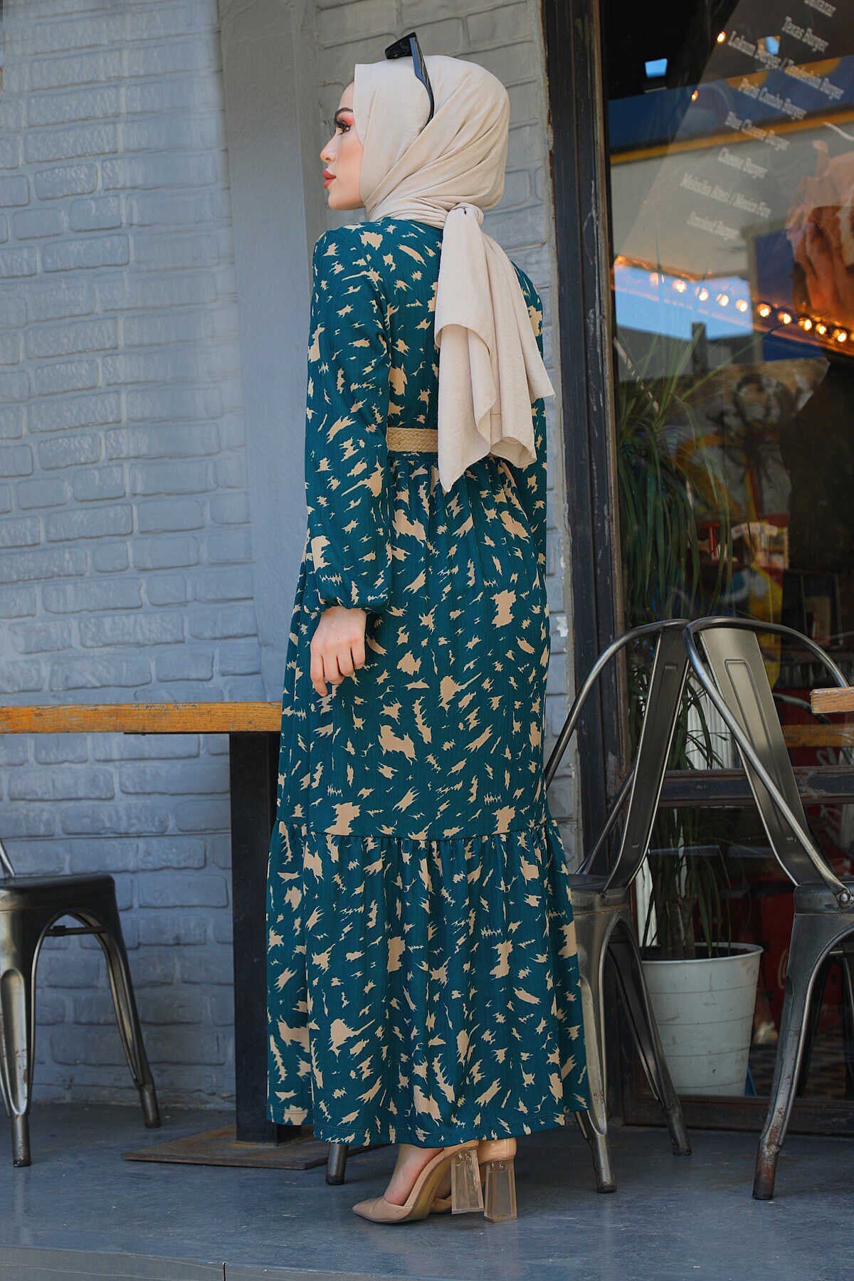 polyester long dress with belt