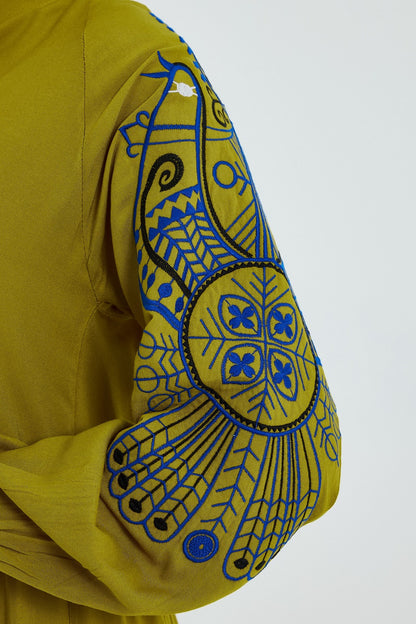 Sleeve bird embroidery viscose dress 047